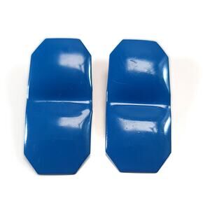 Vintage Blue Metal Octagonal Shaped Earrings, Glossy Finish, Bold Statement